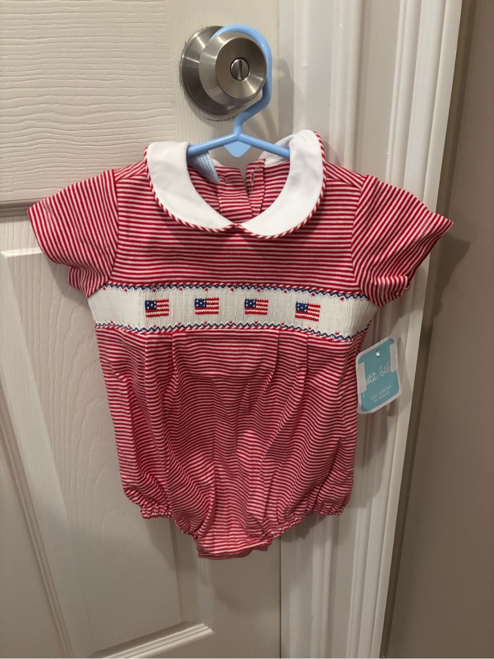 NWT Petit Bebe Red Flag Embroidered Romper